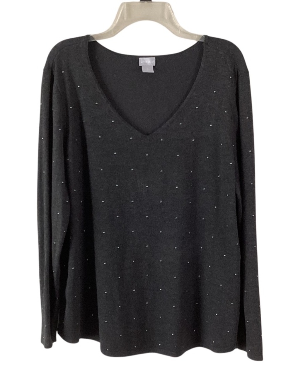 Chico’s V-Neck Long Sleeve Top with Silver Stud Details XL